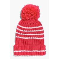 Knitted Pom Pom Hat - raspberry