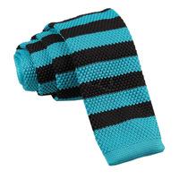 Knitted Robin\'s Egg Blue & Black Striped Tie