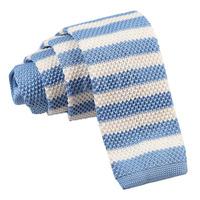 Knitted Pale Blue & White Striped Tie