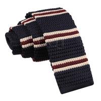 Knitted Navy with Burgundy & Cream Thin Stripe Tie