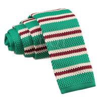 Knitted Green with Burgundy & White Thin Stripe Tie