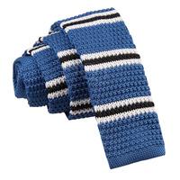 Knitted Blue with Black & White Thin Stripe Tie