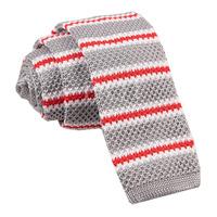 Knitted Silver with Red & White Thin Stripe Tie