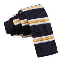Knitted Navy with Yellow & White Thin Stripe Tie