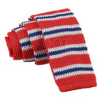 knitted red with blue white thin stripe tie
