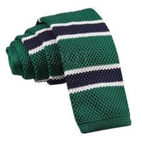 Knitted Green Navy with White Thin Stripe Tie