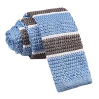 Knitted Light Blue Grey with White Thin Stripe Tie