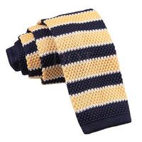 Knitted Pale Yellow Navy with White Thin Stripe Tie
