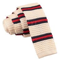 Knitted Cream with Red & Navy Thin Stripe Tie