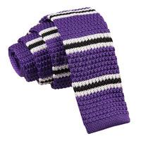 Knitted Purple with Black & White Thin Stripe Tie