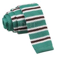 Knitted Teal with Brown & White Thin Stripe Tie