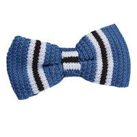 Knitted Blue with Black & White Thin Stripe Bow Tie