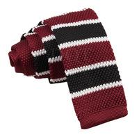 Knitted Burgundy Black with White Thin Stripe Tie
