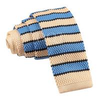 Knitted Cream Light Blue with Black Thin Stripe Tie