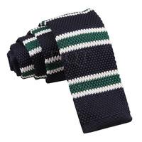 Knitted Navy Green with White Thin Stripe Tie