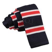 Knitted Navy White with Red Thin Stripe Tie