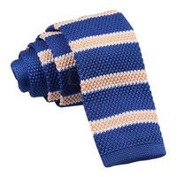Knitted Royal Blue Cream with White Thin Stripe Tie