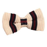 Knitted Cream with Burgundy & Navy Thin Stripe Bow Tie