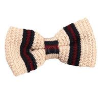 knitted cream with burgundy navy thin stripe bow tie