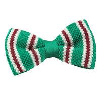 Knitted Green with Burgundy & White Thin Stripe Bow Tie