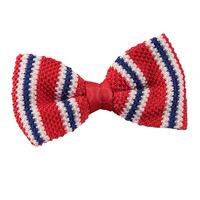 knitted red with blue white thin stripe bow tie