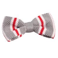 Knitted Silver with Red & White Thin Stripe Bow Tie