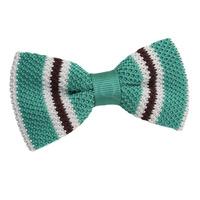 Knitted Teal with Brown & White Thin Stripe Bow Tie