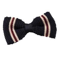 Knitted Navy with Burgundy & Cream Thin Stripe Bow Tie