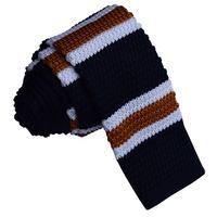 Knitted Navy with White & Copper Stripe Tie