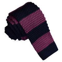 Knitted Navy Blue & Plum Striped Tie