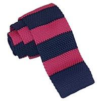 knitted hot pink navy striped tie