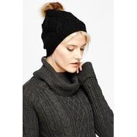Knitted Faux Fur Pom Beanie Hat