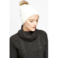 Knitted Faux Fur Pom Beanie Hat