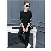 Knitted suits 2017 spring new round neck t-shirt large size women#39;s fashion elastic waist pantyhose piece tide