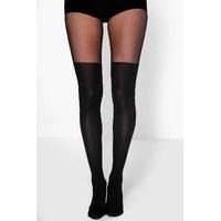 Knee Tights With Smoothing Tummy Panel - black