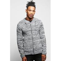 knit bomber with distressing grey