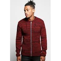 Knit Bomber With Distressing - wine