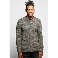 Knit Bomber With Distressing - khaki