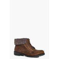 Knitted Fur Collar Hiker Boot - brown