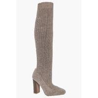 Knitted Over The Knee Boot - stone