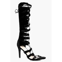 knee high lace up gladiator heel black