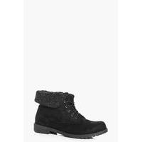 Knitted Fur Collar Hiker Boot - black