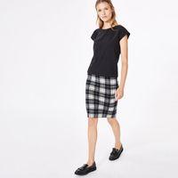 knitted check pencil skirt black