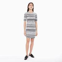 Knitted Striped Rib Dress - Grey Melange