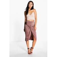 knot front slinky midi skirt mocha