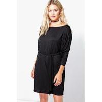 knot front slash neck shift dress black