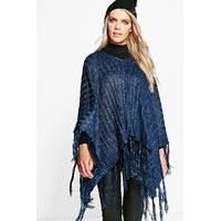 Knitted Tassel Poncho - blue