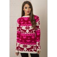 Knitted Christmas Jumper Dress in Pink