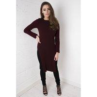 Knitted Jumper Dress with Side Splits in Maroon