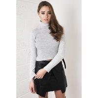Knitted Ribbed Polo Neck in Grey